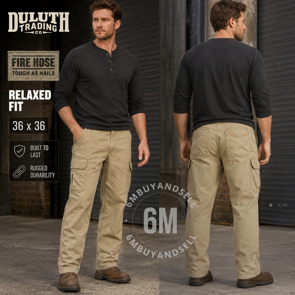 Duluth Trading Co Fire Hose Relaxed Fit Cargo Work Pants Khaki Tan 36x36 92204